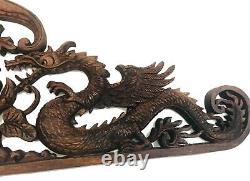 Balinese Twin Dragon Naga Wall Art Relief Panel Hand Carved Wood Asian Decor