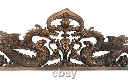 Balinese Twin Dragon Naga Wall Art Relief Panel Hand Carved Wood Asian Decor