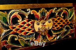 Balinese Twin Fish Panel Architectural Relief Wall Art Hand Carved Wood red 23L
