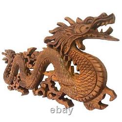 Balinese Winged Dragon Wooden Carved Relief Panel Wall Art Bali Wood Carving