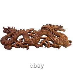 Balinese Winged Dragon Wooden Carved Relief Panel Wall Art Bali Wood Carving