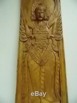 Balinese-hindu Goddess-lg. Wood Panel-sculpted-hand Carved & Stained-wall Hanging