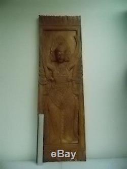 Balinese-hindu Goddess-lg. Wood Panel-sculpted-hand Carved & Stained-wall Hanging