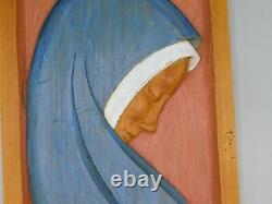 Bas Relief Carved Wood Panel 1920s-30s. Signed Mexican Folk Art