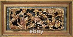 Beautiful Antique Chinese Carved Wall Panel Birds and Flowers, Gilt on Red