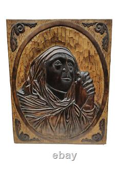 Beautiful Carved panel in wood with Virgin Mary