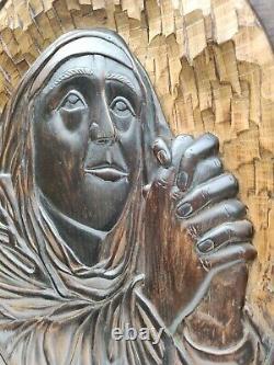 Beautiful Carved panel in wood with Virgin Mary