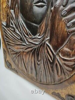 Beautiful Carved panel in wood with Virgin Mary