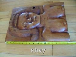 Beautiful FEMALE NUDE primitive folk art carved wood PANEL T. Plummer Jamaica