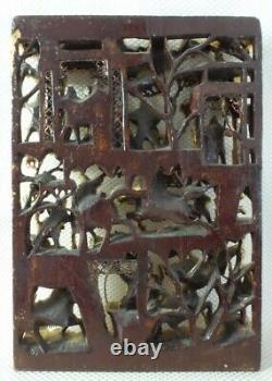 Beautiful Large Antique Chinese Hand Carved & Gilt Battlefield Wood Panel