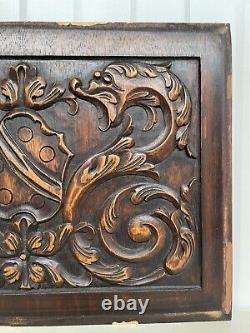 Beautiful Neo Renaissance carved panel in wood with Dragons (2)