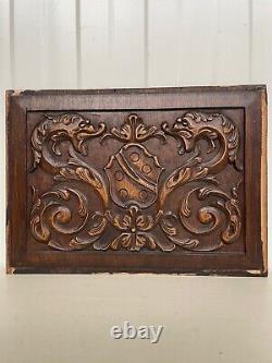 Beautiful Neo Renaissance carved panel in wood with Dragons (3)