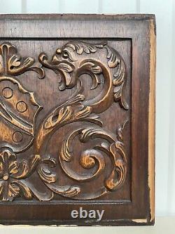 Beautiful Neo Renaissance carved panel in wood with Dragons (3)