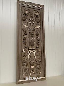 Beautiful & Rare French Carved Patinated Panel with Owl in wood nr 2- 40.157 H