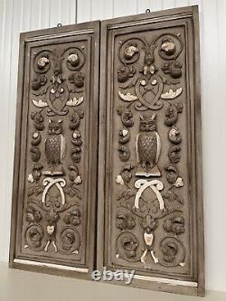 Beautiful & Rare French Carved Patinated Panel with Owl in wood nr 2- 40.157 H