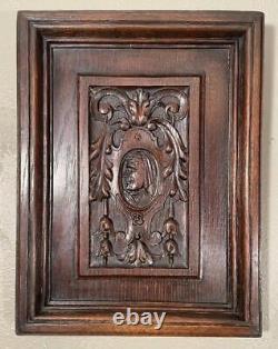 Belgian Antique Hand Carved Oak Wood Panel with a Peasant Woman