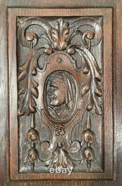 Belgian Antique Hand Carved Oak Wood Panel with a Peasant Woman