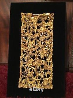 Big Antique Qi'ing Chinese Gilt Wood Carved Panel Battle Scene Wooden Carving #3