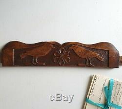 Bird Rosette Love Wood carving Small pediment Antique French crest cornice panel