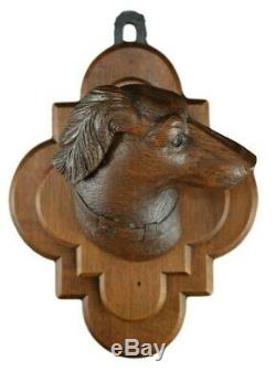 Black Forest Carved Wood Dog Head Wall Panel Wall Mounted Coat Hanger