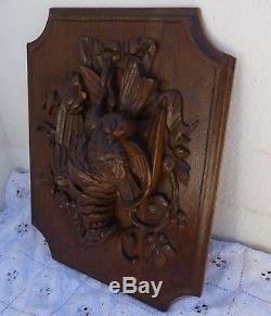 Black Forest Wood Panel Hand Carved Hunt Theme Trophy Bird Wall Plaque Solid Oak