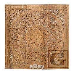 Brown Stain Lotus New Wood Carving Home Wall Panel Mural Decor Art Statue gtahy