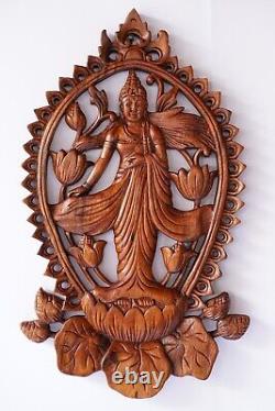 Buddha Panel Wall Decor 15.9 inch, Buddha Wood Hand Carving, Minimalist Buddha