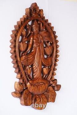 Buddha Panel Wall Decor 15.9 inch, Buddha Wood Hand Carving, Minimalist Buddha