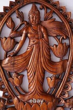 Buddha Panel Wall Decor 15.9 inch, Buddha Wood Hand Carving, Minimalist Buddha