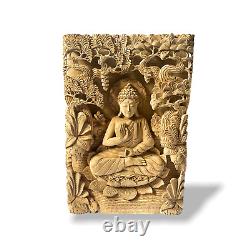 Buddha Panel Wall Decor 18.9 inch, Buddha Wood Hand Carving, Minimalist Buddha