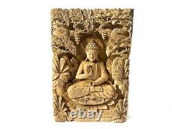 Buddha Panel Wall Decor 18.9 inch, Buddha Wood Hand Carving, Minimalist Buddha