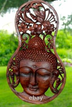 Buddha Wall Panel Plaque Hand carved Wood Sculpture Balinese art Boho Decor