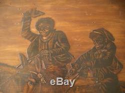 C1900, Black Folk Art, Carved Wood Panel, DonkeyStir Races
