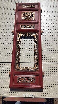 CA 1850 Vintage Antique Chinese Carved Wood Prayer Panel Asian wall decorative