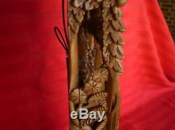 CARVED WOOD FIGURAL BALINESE BALI RELIEF WALL SCULPTURE PANEL ART Signed