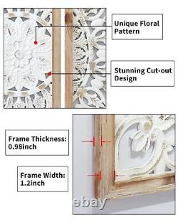 CASOLLY Carved Wood Wall Decor, Floral-Patterned Wooden Panels (Set of 3), Deco
