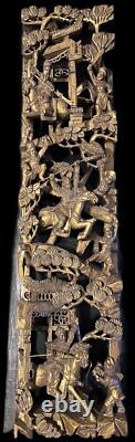 CHINESE CARVED GILT WOOD WALL PANEL LACQUER GILDED GOLD WARRIOR SHIELD 60 x 16