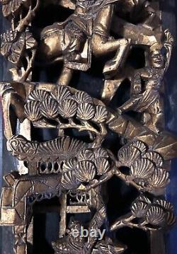 CHINESE CARVED GILT WOOD WALL PANEL LACQUER GILDED GOLD WARRIOR SHIELD 60 x 16