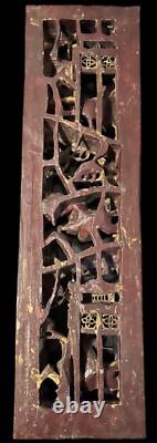 CHINESE CARVED GILT WOOD WALL PANEL LACQUER GILDED GOLD WARRIOR SHIELD 60 x 16