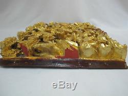 CHINESE Gold Gilt WOOD Carved BATTLE Scene Wall Hanging Panel