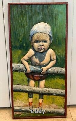 CIRCA 1969 Carved Wood and Relief Painted of a Child Signed Artwork Panel