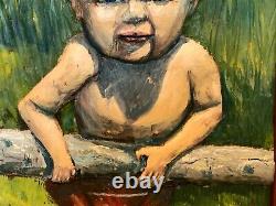 CIRCA 1969 Carved Wood and Relief Painted of a Child Signed Artwork Panel