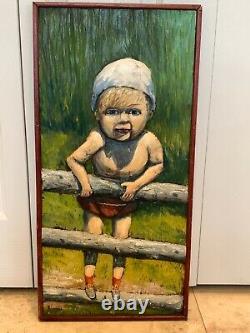 CIRCA 1969 Carved Wood and Relief Painted of a Child Signed Artwork Panel