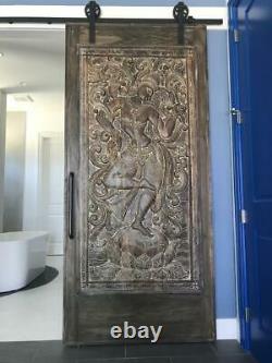 CUSTOM DOORS Indian Carving Door Panel Vintage Hand Carved Wood Sculpture 72x36