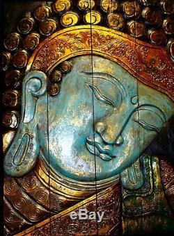 Calm Blue Buddha Panel Folding Screen hand Carved Wood Bali Wall art right 32