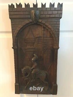 Carved Architectural Panel Mounted Knight & Castle 25 Decorative Wood Salvage