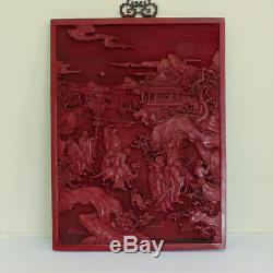 Carved Cinnabar Lacquer Lacquered Panel Wood Red Chinese Antique Qing Dynasty