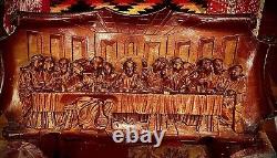 Carved Dark Wood Scrollwork Detailed Panel of Christ's Last Supper 27