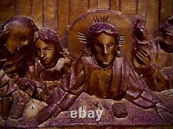 Carved Dark Wood Scrollwork Detailed Panel of Christ's Last Supper 27