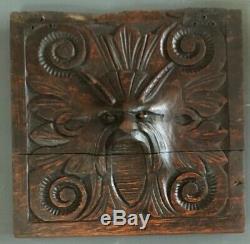 Carved Oak Panel Wood Furniture Fragment Wind Green Man England 1800s